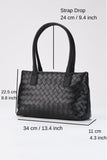 Braided Pu Leather Shoulder Bag - Black