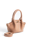 Pu Leather Top Handle Crossbody Bag with Twist Lock Detail - Nude