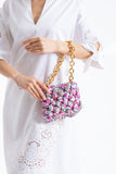 Floral Quilted Shoulder Grab  Bag with Gold Chain Strap - Multi