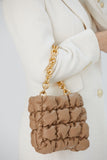 Puffy Quilted chunky Chain Handbag - Nude