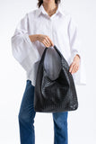 Braided Pu Leather  Slouchy Tote Bag - Black