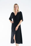 Womens Viscose V Neck Short Sleeve Midi Dress - Black