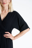 Womens Viscose V Neck Short Sleeve Midi Dress - Black