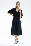 Womens Viscose V Neck Short Sleeve Midi Dress - Black
