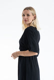 Womens Viscose V Neck Short Sleeve Midi Dress - Black