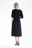 Womens Viscose V Neck Short Sleeve Midi Dress - Black