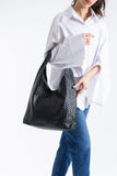 Braided Pu Leather  Slouchy Tote Bag - Black