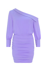 One Shoulder Mini Crepe Shirt Dress - Lilac