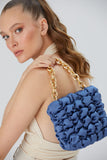 Quilted Satin Chunky Chain Handbag - Blue