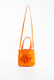 Floral Satin Handbag with Detachable Crossbody Strap - Orange
