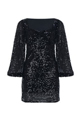 Long Sleeve Sequin Mini Dress - Black