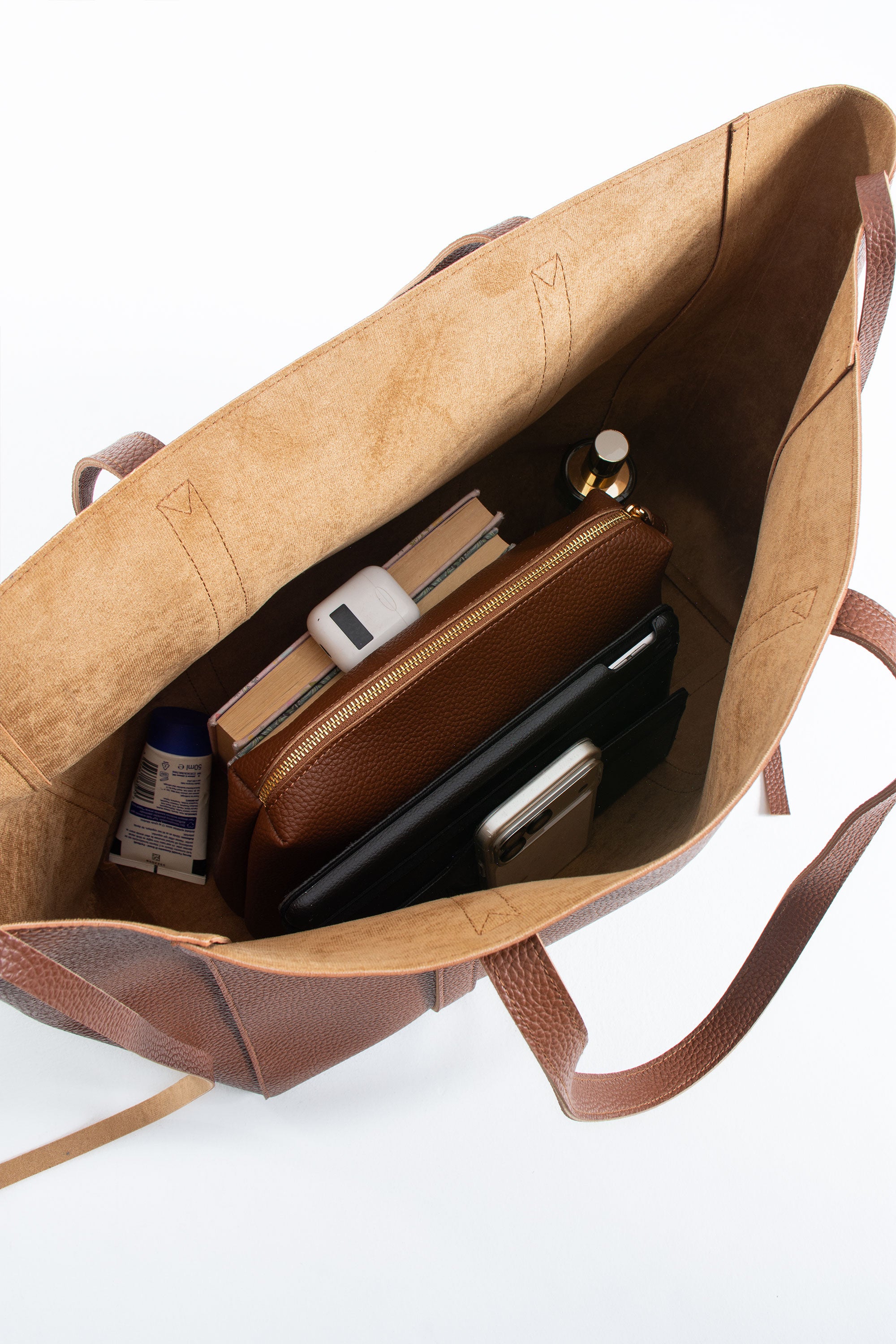 Pu Leather Weekend Bag  – 2 Pcs Set - Tan