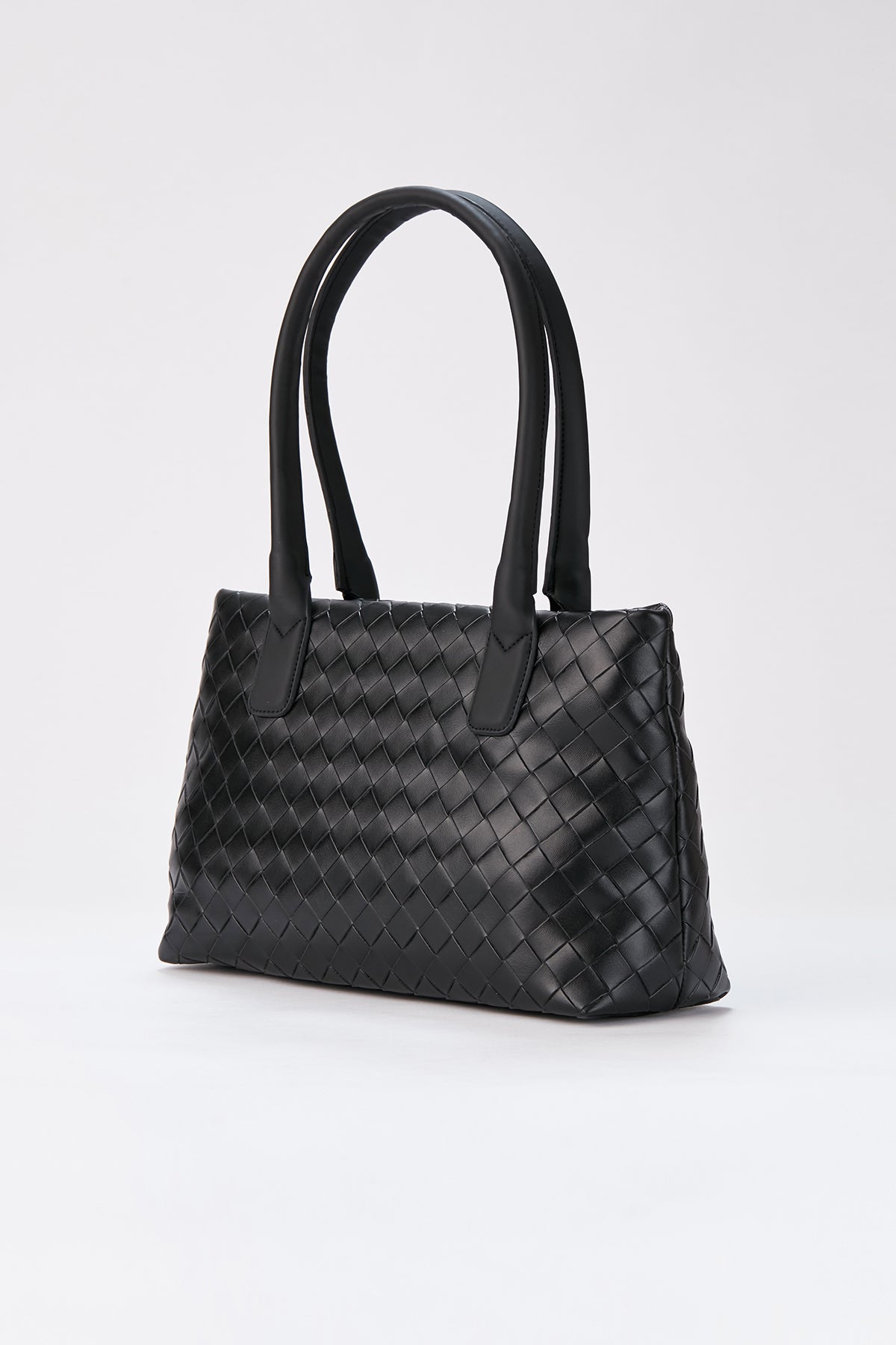 Braided Pu Leather Shoulder Bag - Black