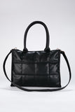 Quilted Pu Leather Tote Bag with Detachable Strap - Black