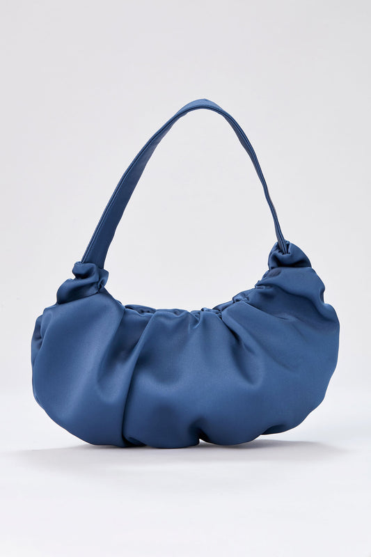 Pleated Satin Shoulder Bag - Blue