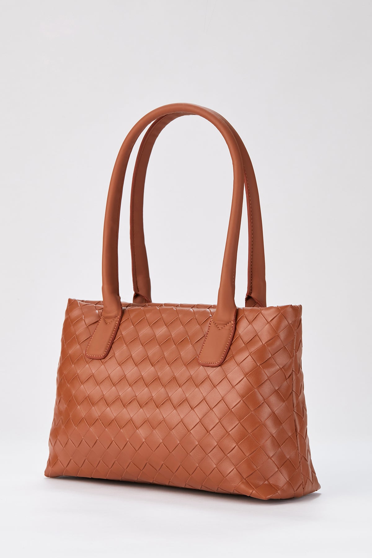 Braided Pu Leather Shoulder Bag - Brown