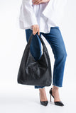 Braided Pu Leather  Slouchy Tote Bag - Black