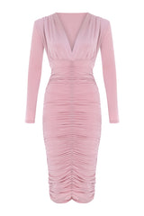 Draped Midi Dress - Pink