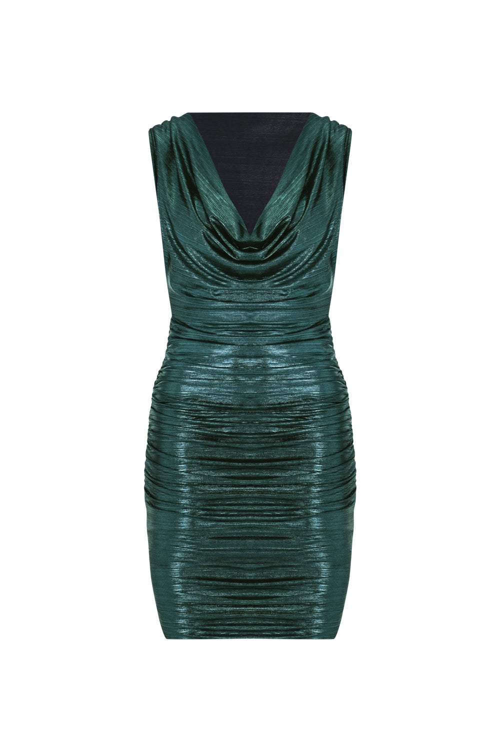 Cowl Neck Metallic Mini Dress - Green