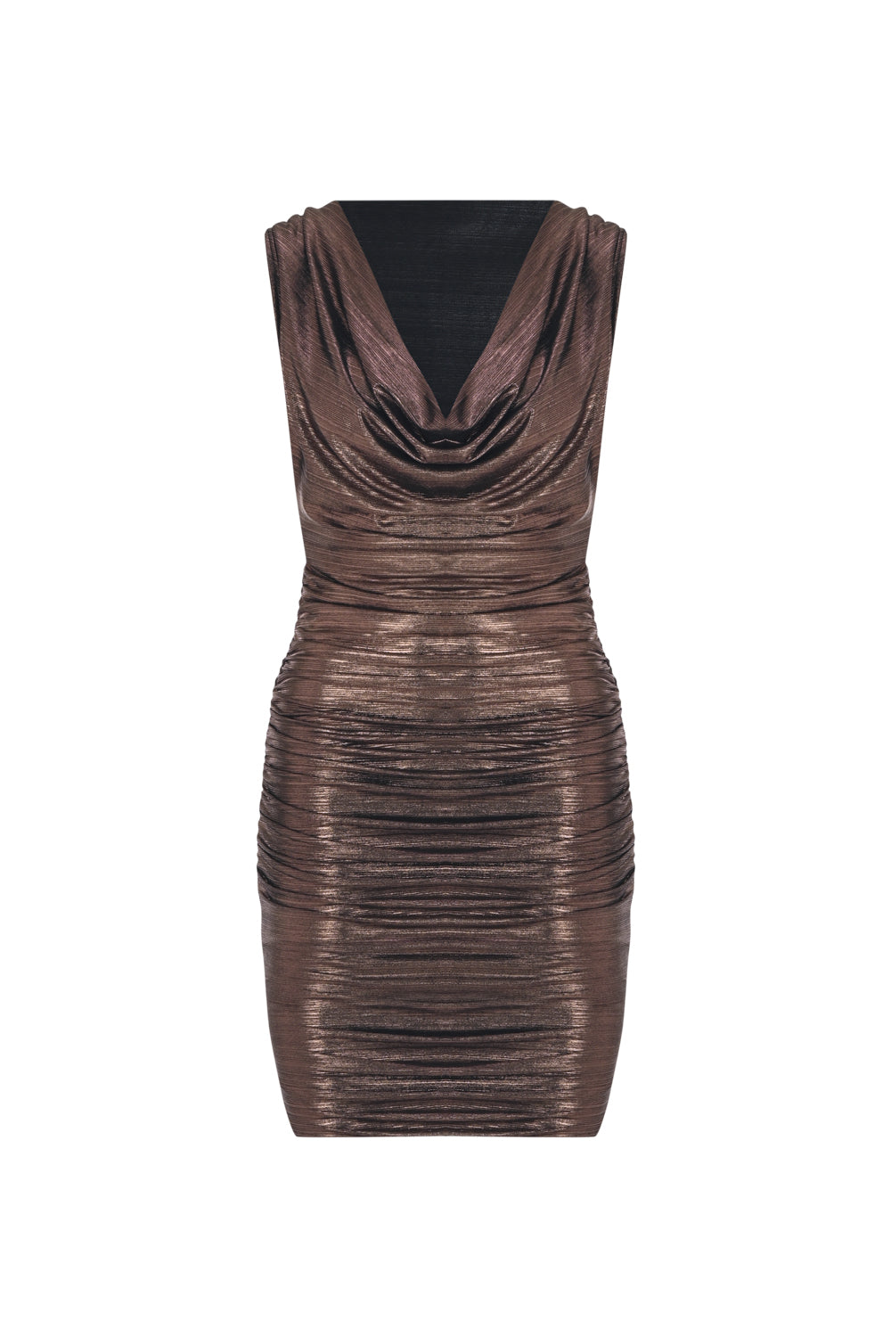Cowl Neck Metallic Mini Dress - Copper