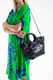 Textured Pu Leather Top Handle Tote Bag - Black