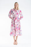 Women’s Linen Blend Ornamental Print Midi Shirt Dress - Lilac