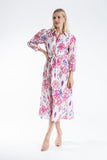 Women’s Linen Blend Ornamental Print Midi Shirt Dress - Lilac