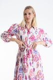Women’s Linen Blend Ornamental Print Midi Shirt Dress - Lilac