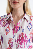 Women’s Linen Blend Ornamental Print Midi Shirt Dress - Lilac