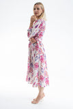 Women’s Linen Blend Ornamental Print Midi Shirt Dress - Lilac