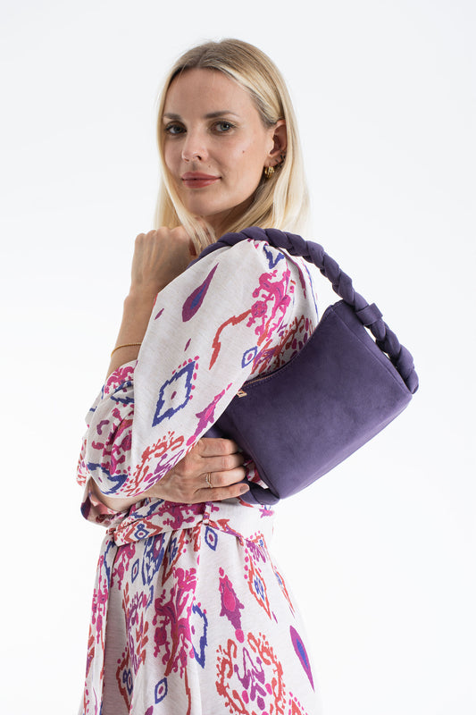 Braided Handle Shoulder Bag - Lilac