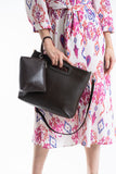 Handle Detail Pu Leather Large Handbag with Detachable strap - Brown