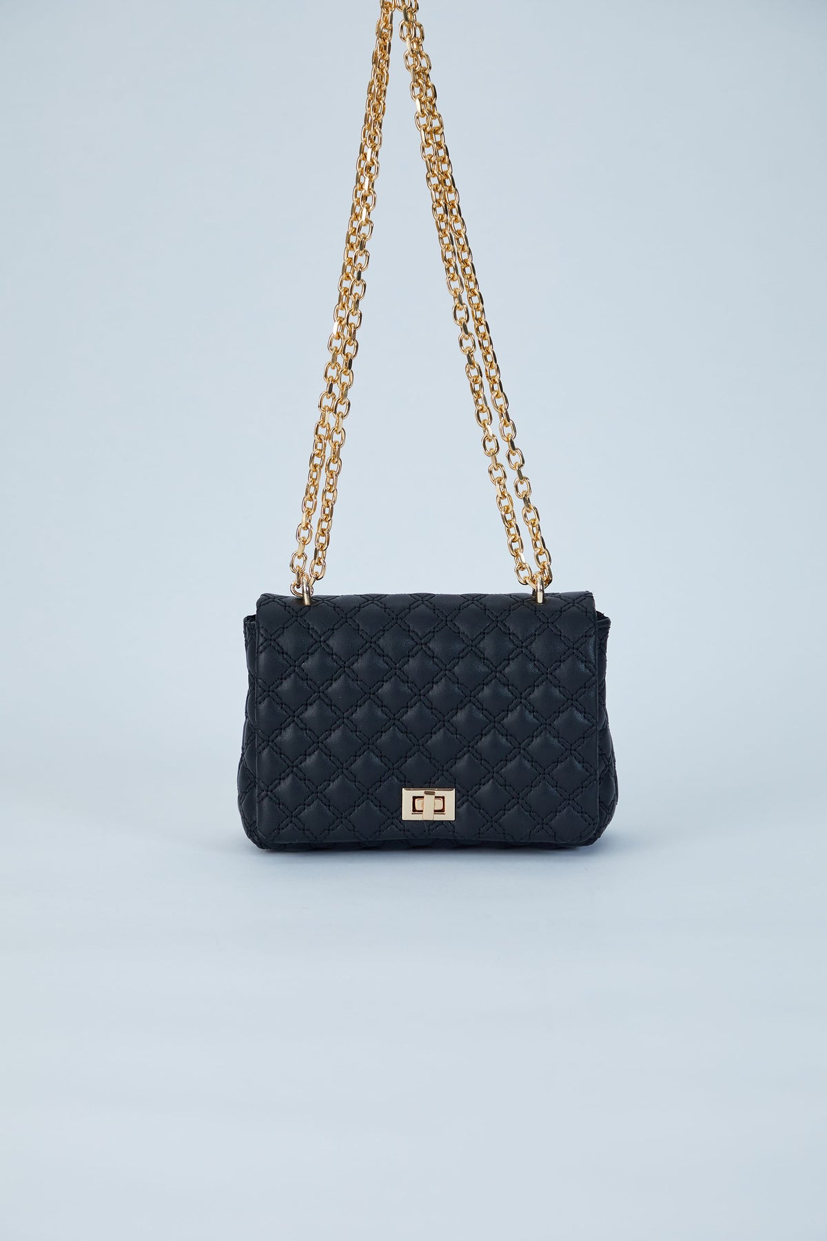 Quilted Plant Based Leather Crossbody & Shoulder Bag - Black
