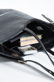 Textured  Pu Leather Tote Bag with Matching Zipper Pouch 2PCS Set - Black