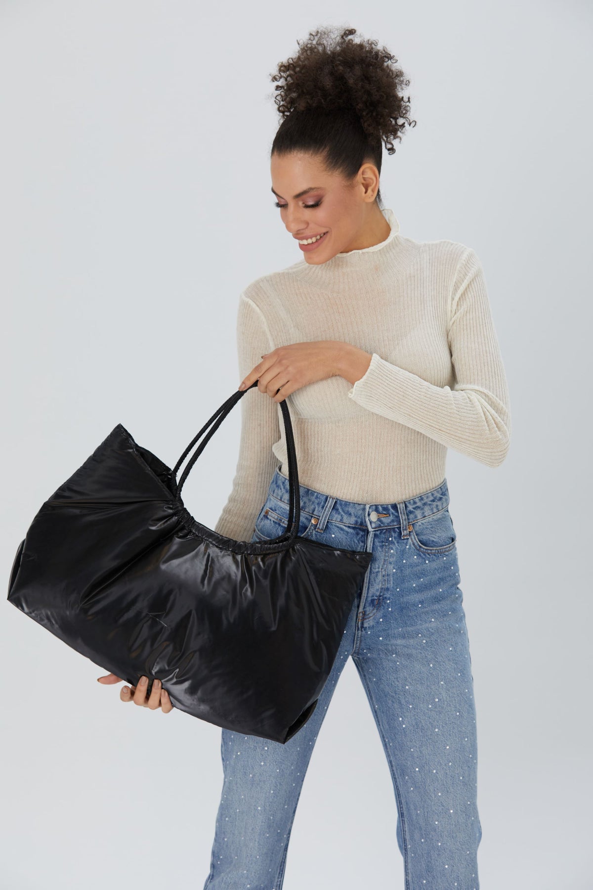 Puffy Lightweight Tote Bag - Black