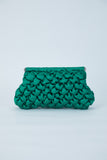 Puffy Quilted Satin Clucth Bag with Detachable Crossbody Strap - Green