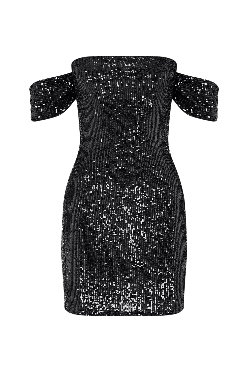 Off Shoulder Diamante Sequin Mini Dress - Black
