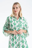 Women’s Linen Blend Leaf Print Midi Shirt Dress - Green