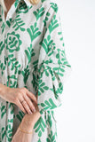 Women’s Linen Blend Leaf Print Midi Shirt Dress - Green