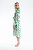 Women’s Linen Blend Leaf Print Midi Shirt Dress - Green