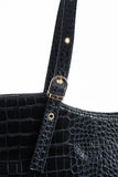 Textured  Pu Leather Tote Bag with Matching Zipper Pouch 2PCS Set - Black