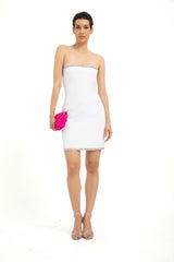 Diamante Trim Strapless Mini Dress - White