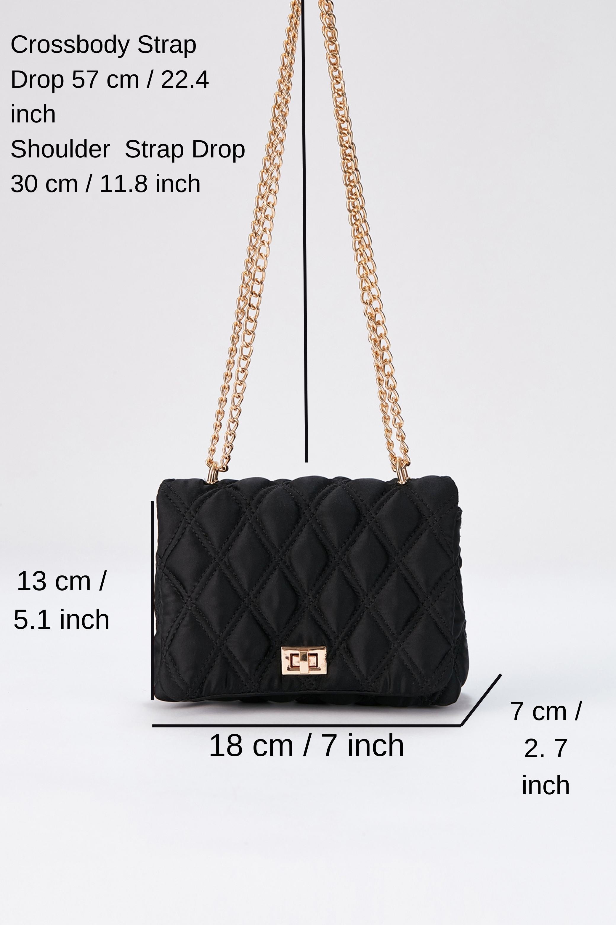 Quilted Satin Mini Crossbody & Shoulder Bag - Black