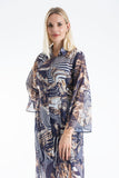 Womens Abstract Print Chiffon Midi Shirt Dress