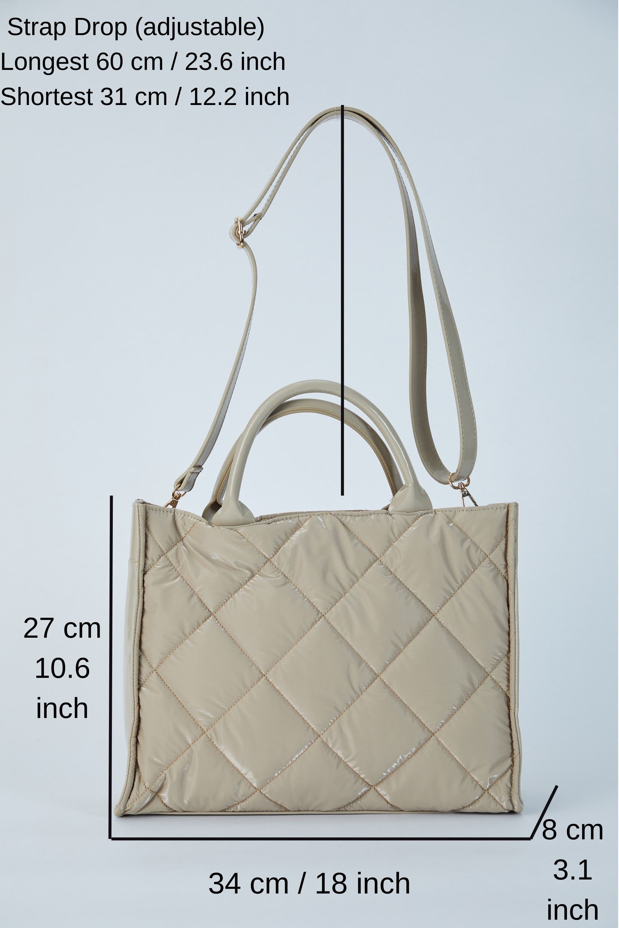 Quilted Tote Bag With Detachable Crossbody Strap - Cream