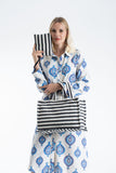 Striped Canvas Summer Tote Bag  with Matching Zipper Pouch 2 Pcs Set