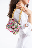 Floral Quilted Shoulder Grab  Bag with Gold Chain Strap - Multi