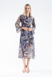 Womens Abstract Print Chiffon Midi Shirt Dress