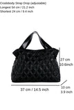 Quilted Tote Bag with Detachable Crossbody Strap - Black