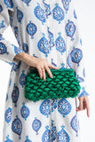 Puffy Quilted Satin Clucth Bag with Detachable Crossbody Strap - Green